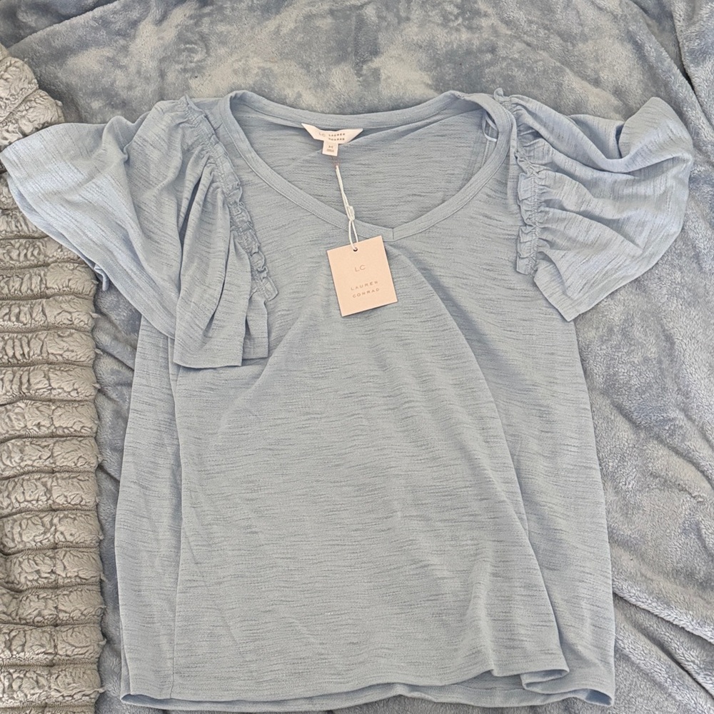 LC Lauren Conrad Soft Blue Ruffled Blouse